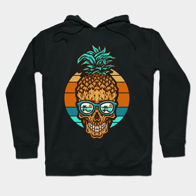 Vintage Retro Sunset Skull Pineapple Beach Holiday Hoodie by anubis1986